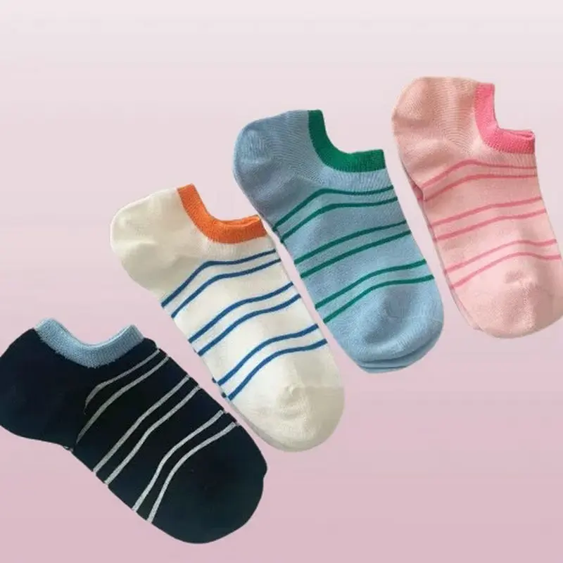 5 Pairs Breathable Boat Socks Women's Fashion  Summer Invisible Short No-Show Foot Ankle Set Antiskid Stripe 2024 New Boat Sock