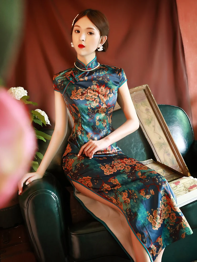 

Летнее платье для девочек Ele Young Girl's Long Slimming Sle в винтажном стиле эпохи Китайской Республики с цветочным узором, коротким рукавом, для повседневной носки