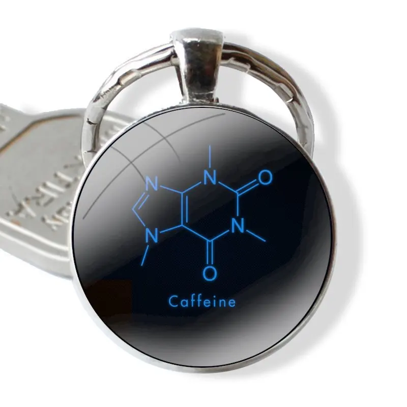 Keychain Glass Cabochon Metal Pendant Classic Men's Women's Keyring Chocolate Caffeine Molecule