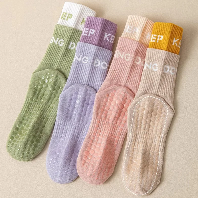 1Pair Mid Calf Yoga Socks Pilates Socks Silicone Non-slip Fitness Socks Indoor Dance Gymnastic Training Sock