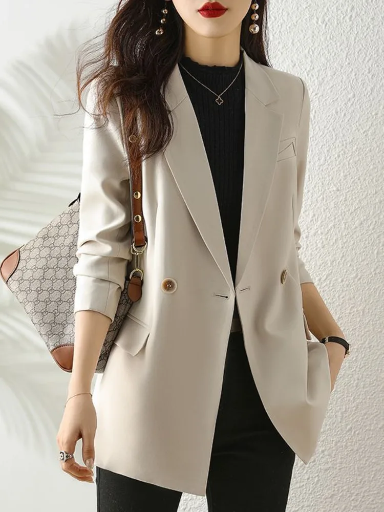 New Fashion Blazer Women Elegant Casual Basic All-match Simple Long Sleeve Office Lady Solid Blazers Spring Autumn New