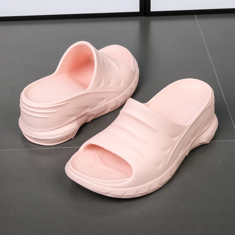 Dames Slippers Zomer Eva Effen Kleur Sleehak Open Teen Huis Badkamer Slippers Antislip Zachte Dikke Onderkant Damesschoenen