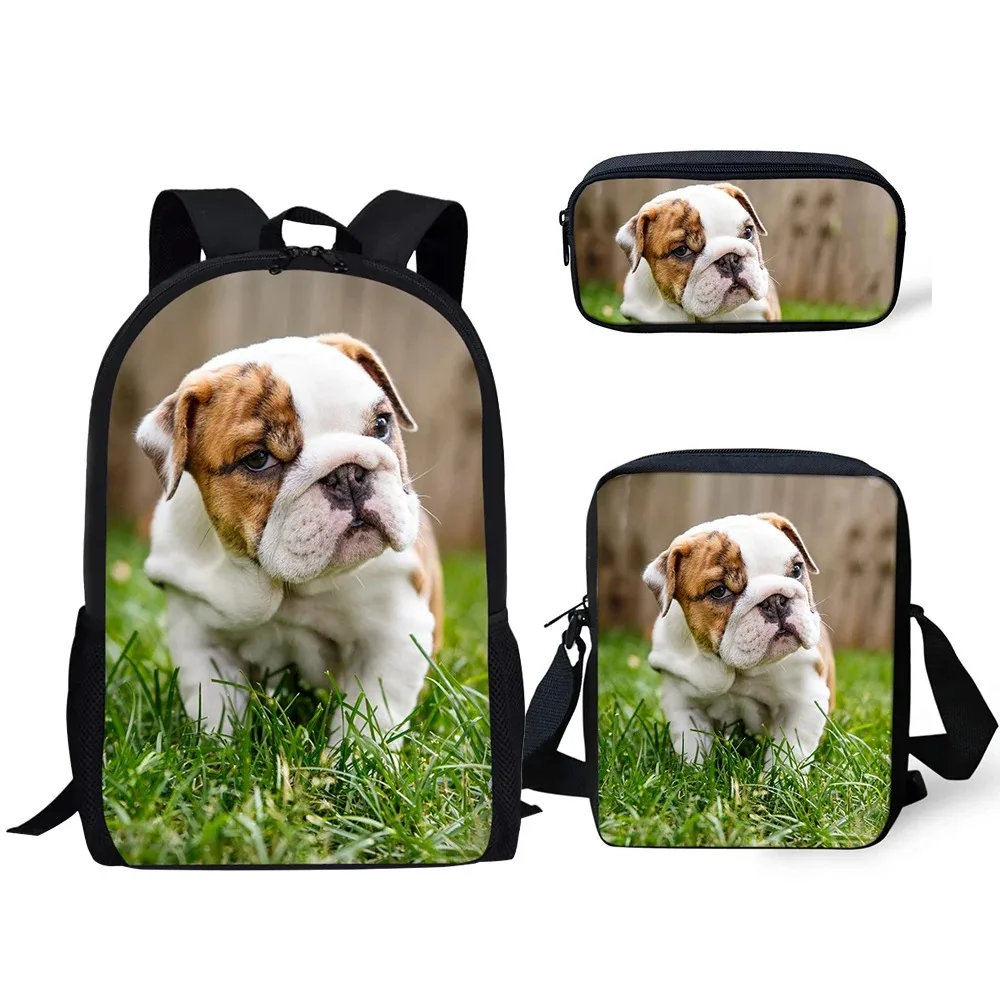 Cute Animals Bulldogs 3D Print Backpack, Student School Backpacks, Laptop Backpack, Tilt Shoulder Bag, Pencil Case, Harajuku,