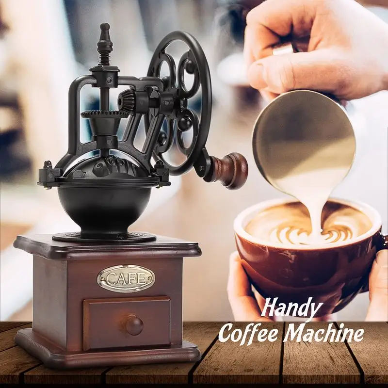 Manual Coffee Grinder Vintage Style Wooden Coffee Bean Mill Grinding Ferris Wheel Design Hand Coffee Maker Machine