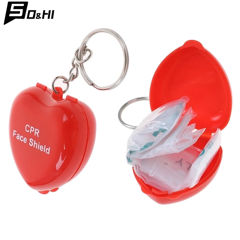 1pc Draagbare Bescherm CPR Maskers Sleutelhanger Mond Tot Mond Rescue Schilden In Mini Hart Doos Rode Cpr Gezichtsmasker Ehbo-kit