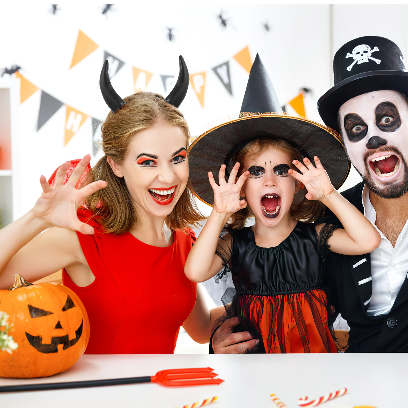 1 زوج تقليد قرون الثور هالوين عقال DIY بها بنفسك الثور القرن الشعر التبعي هالوين زي تأثيري ديكور الحفلات #1