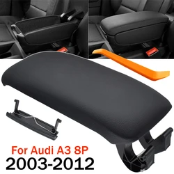 For Audi A3 8P Car Armrest Cover PU Leather Center Console Arm Rest Lid Latch Storage Box Lid Replacement 2003 - 2010 2011 2012