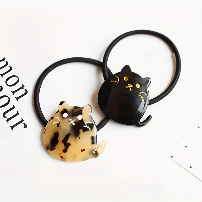Paquete de 2 Coleteros para Gatos - Coleteros Elásticos de Acetato para Cola de Caballo Ideal para peinar el cabello, el estilismo diario y actividades temáticas. Diseñado con un temática de gatos; cómodo de llevar, apto tanto para hombres como para mujeres.