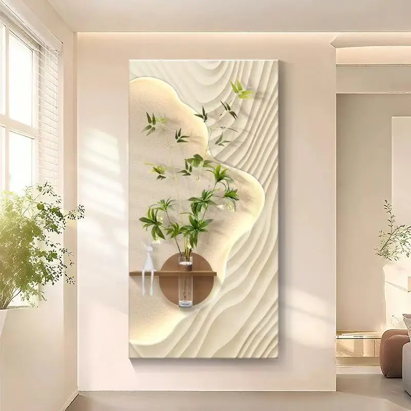 3D Sandstone Abstract Entrance Decoration Painting Modern Texture High-end Feeling LED Corridor Hanging Painting Wall Lamp