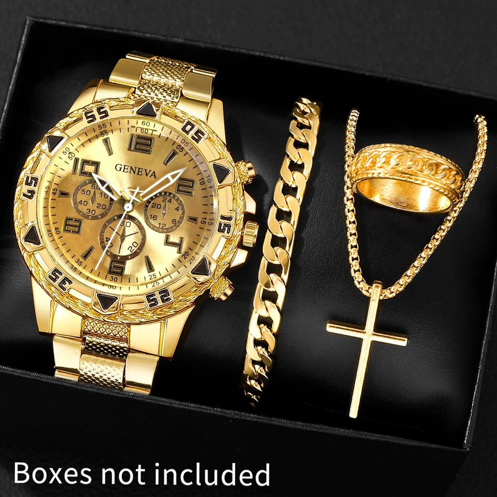 4Pcs Fashion Men's Watch Set, Simple & Stylish, Gift For Halloween, Graduation Season, Anniversary, Birthday