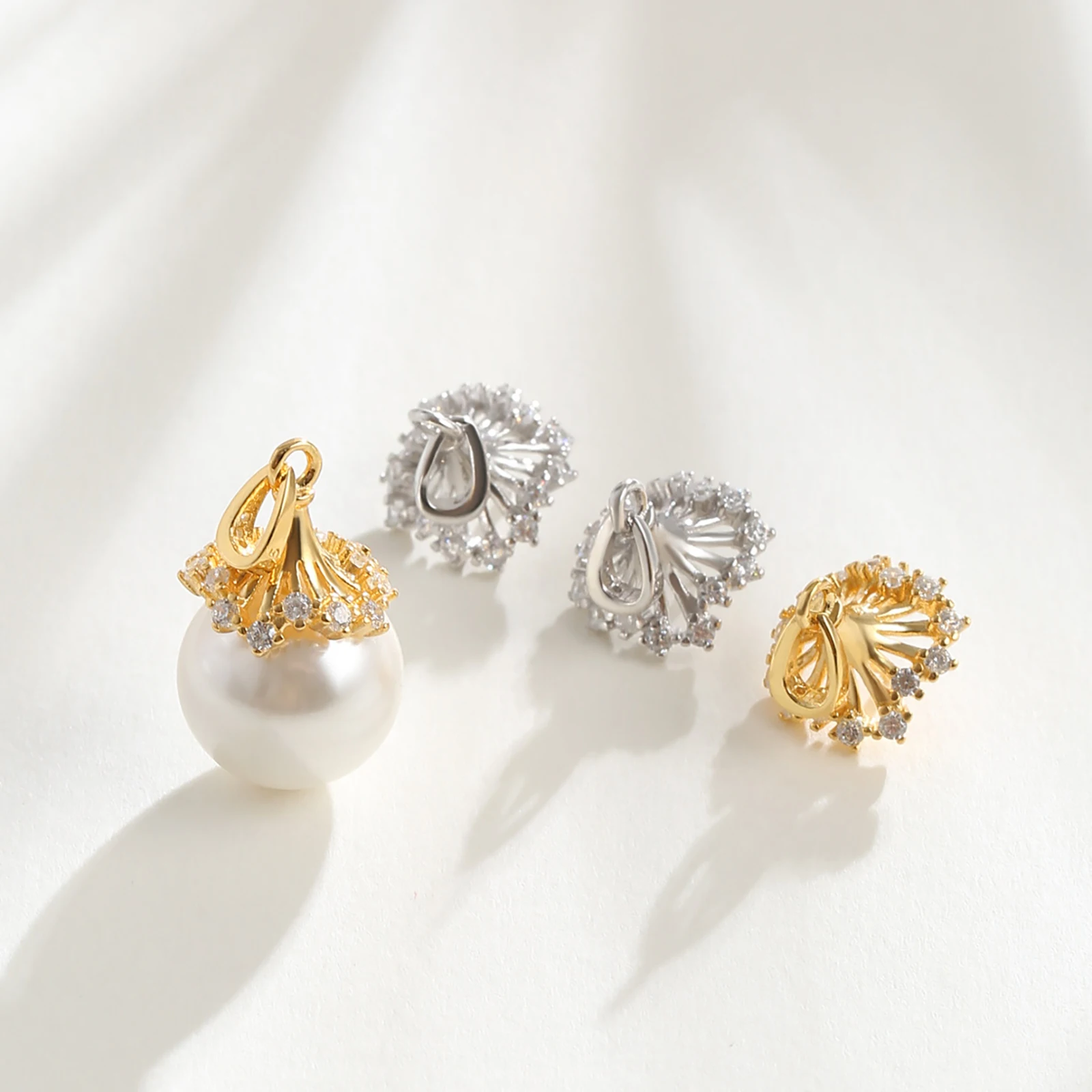 925 Sterling Silver Pearl Pendant Cap Base Settings Round Bead DIY Necklace Charms Jewelry Making Supplies