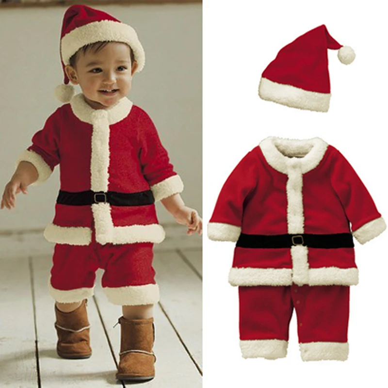 Children\'s Christmas jumpsuit Santa Claus performance costume romper with hood two-piece suit