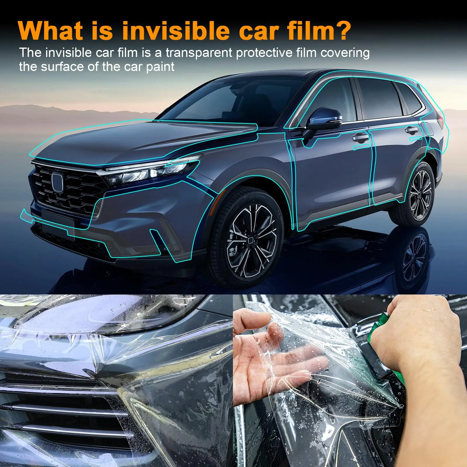 

9Mil TPU Front Bumper Scratch-resistant Car Paint Protection Film For Honda CRV 2023 2024 Car Body Transparent Bra Per-cut PPF