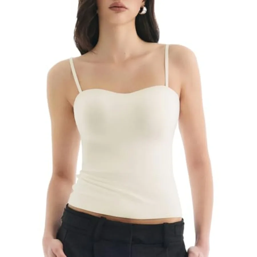 

Built in Bra Tank Tops for Women, Double Lined Padded Cami Scoop Neck Spaghetti Straps Basic Summer Top 2026