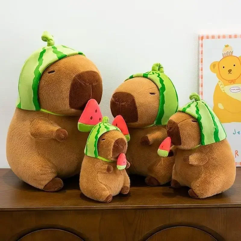 Conjunto de cabeza de sandía, muñecos de peluche de capibara, disfraz de fruta extraíble, muñecas de capibara, regalo de cumpleaños para niños, recuerdos de fiesta navideña