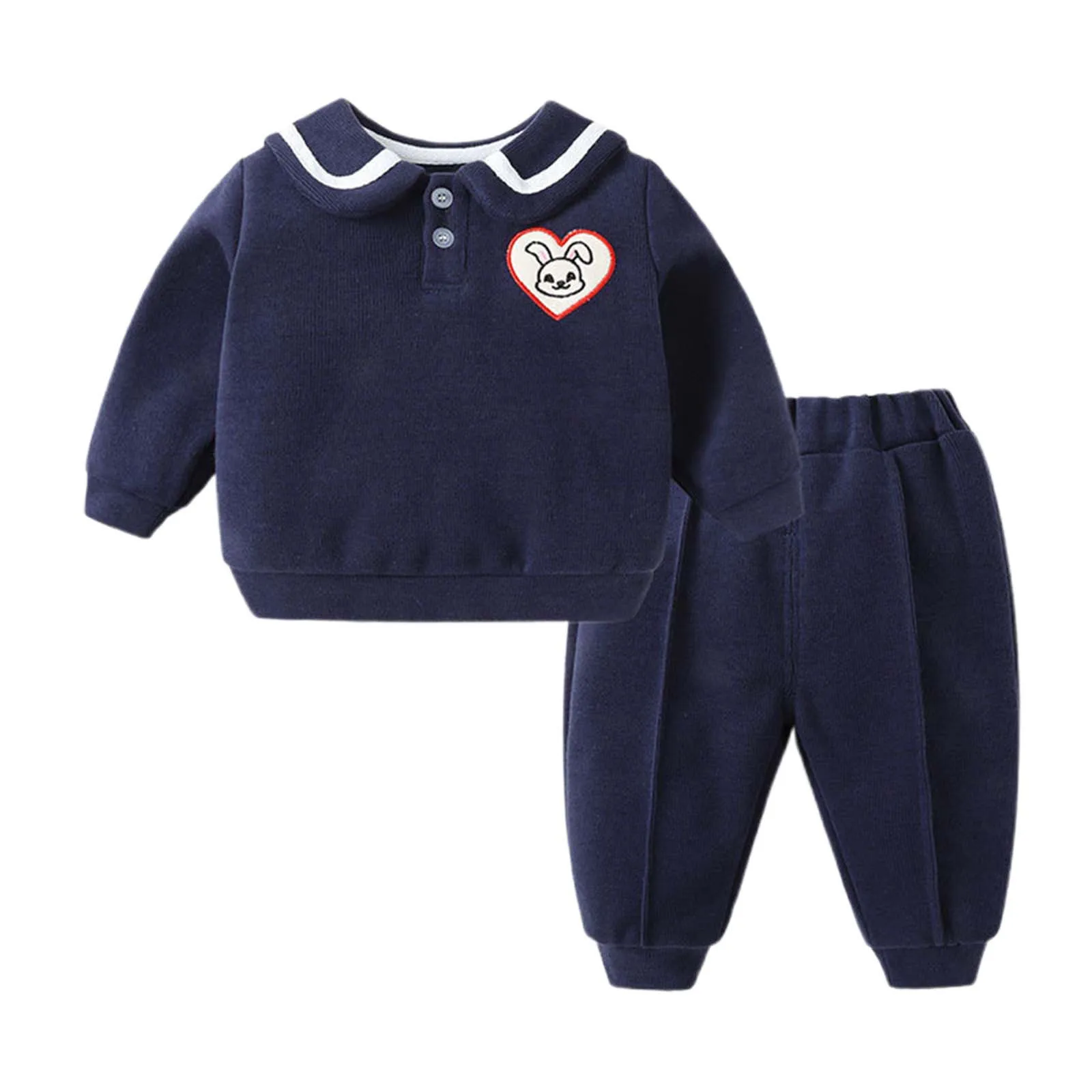 Baby Girls Two-piece Clothes Set Navy Collar Sweatshirt Cotton Solid Color Sport Pants Infant Toddler Boys and Girls Tracksuits