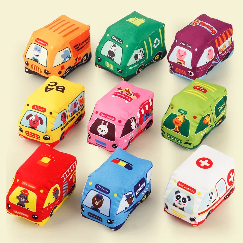 Jouet de voiture douce Montessori pour bébé, avec tapis de jeu de cartes, sac de rangement, livre en tissu pour nourrissons, jouets d'entraînement sensoriel de dessin animé mignon, cadeaux pour tout-petits