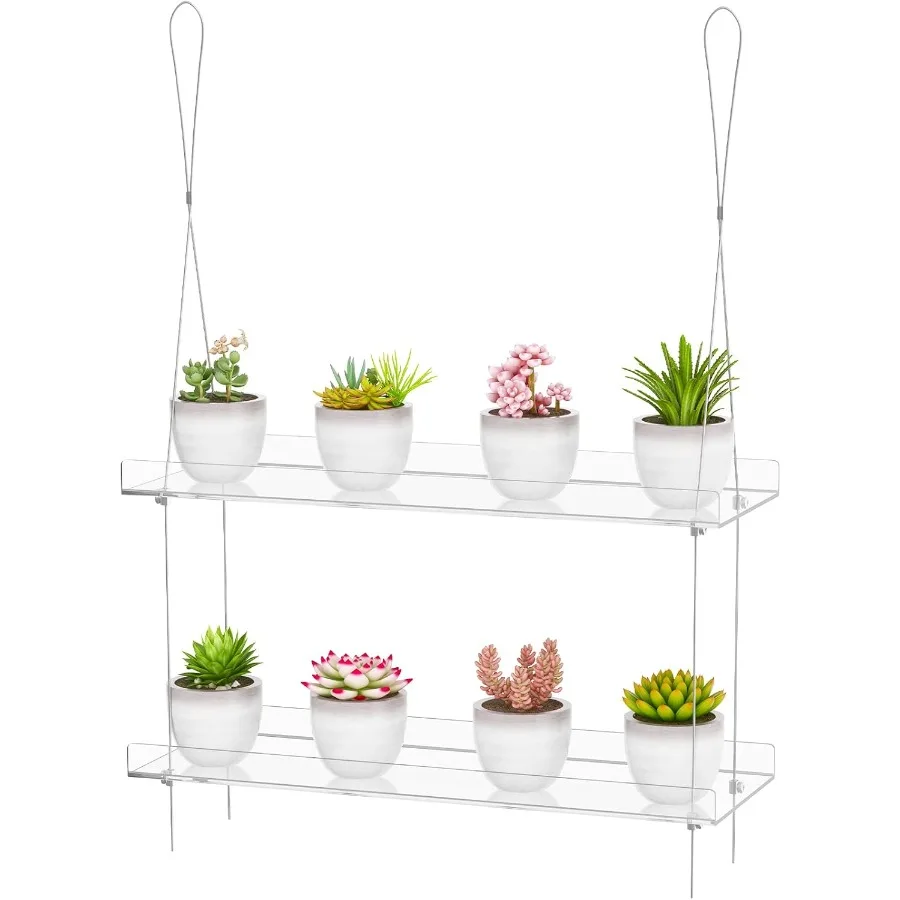 

2Tier Clear Hanging Window Plant Shelves 16inchIndoor Windows Wall Hanging Plant Stand Flower Display Flower Pot Organizer Stor