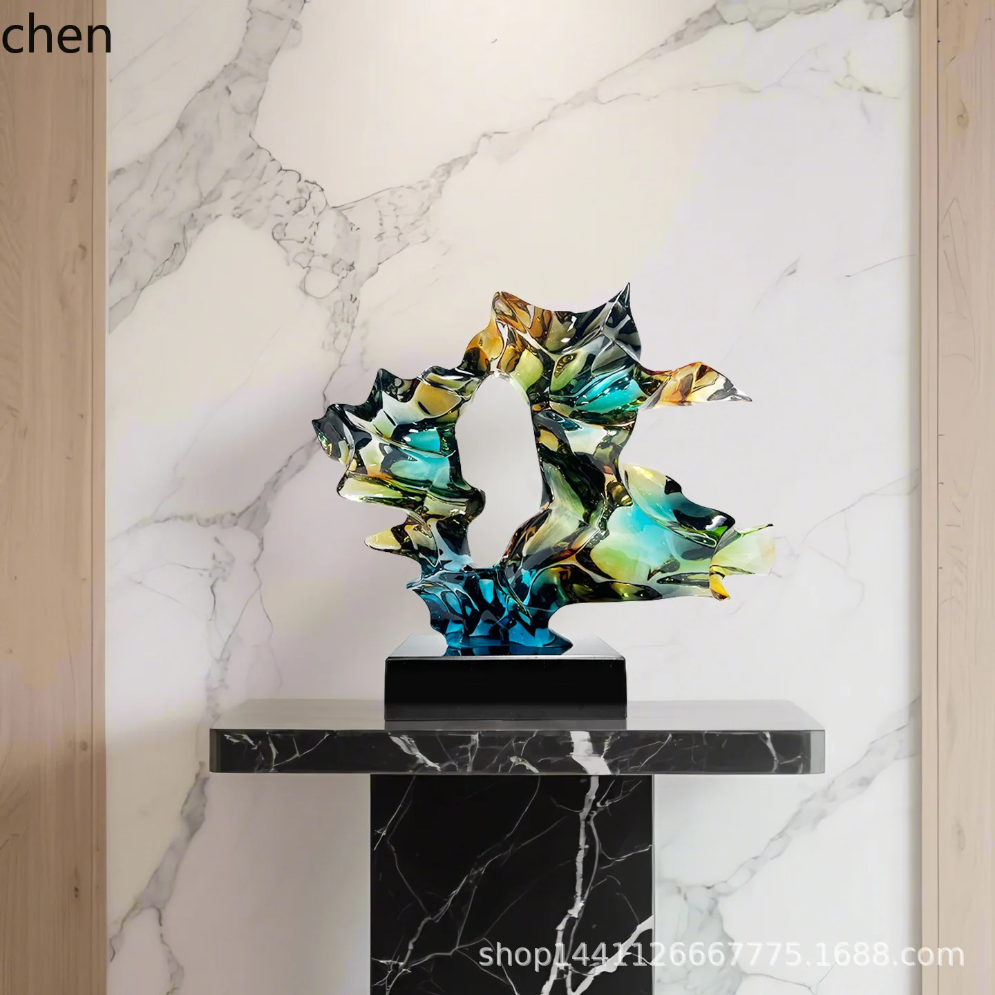 HT Abstract Wave Transparent Entrance Taihu Stone Sculpture Decoration Living Room TV Cabinet Resin Ornament Soft Decoration