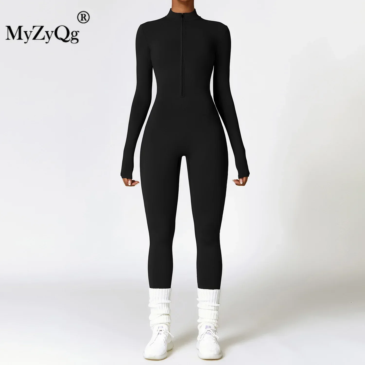 MyZyQg Women Winter Fleece Warmth One-piece Long Sleeve Zipper Jumpsuits Ballet Dance Aerial Warm Wear Fitness Sports Bodysuit