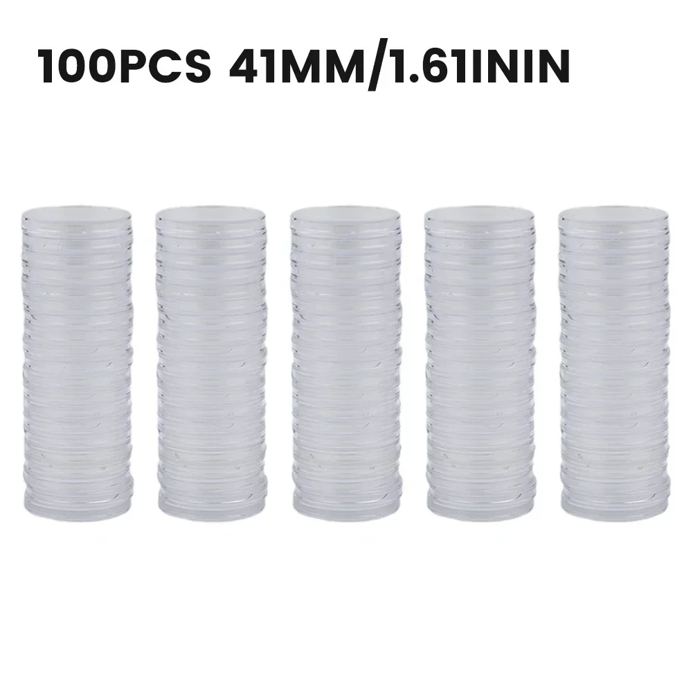 100pcs 41mm Plastic Round Coin Boxes Capsules Coins Cases Storage Box For Coin Protection Boxes Container Collecting