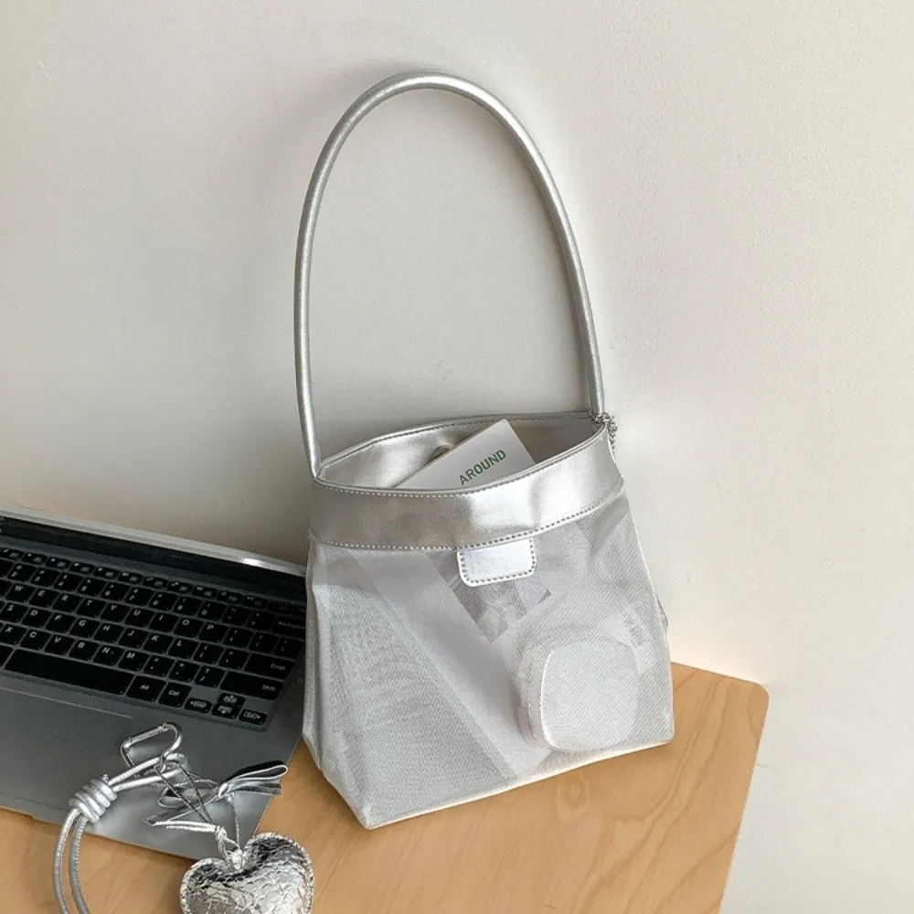 Сумка Легкая сетчатая сумка-ведро Простая дорожная прозрачная сумка Большая вместительная сумка из искусственной кожи на одно плечо для девочек