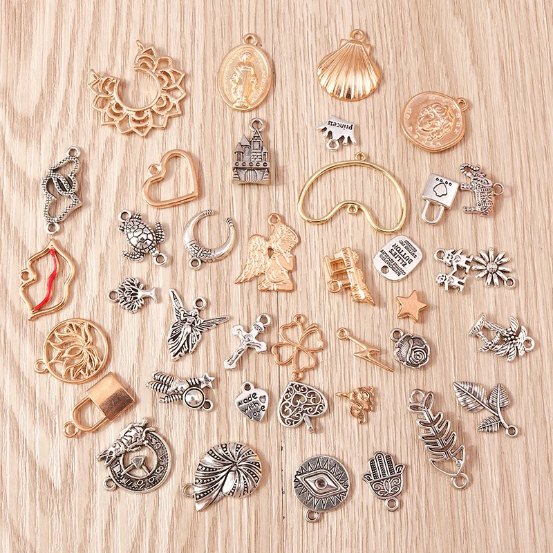Tusember 50 Stück modische Metallanhänger aus Legierung, Tier-, Stern-, Blumen- und Kreuzanhänger für Ohrringe, Armbänder, Halsketten, DIY-Schmuckherstellung – Detail 10