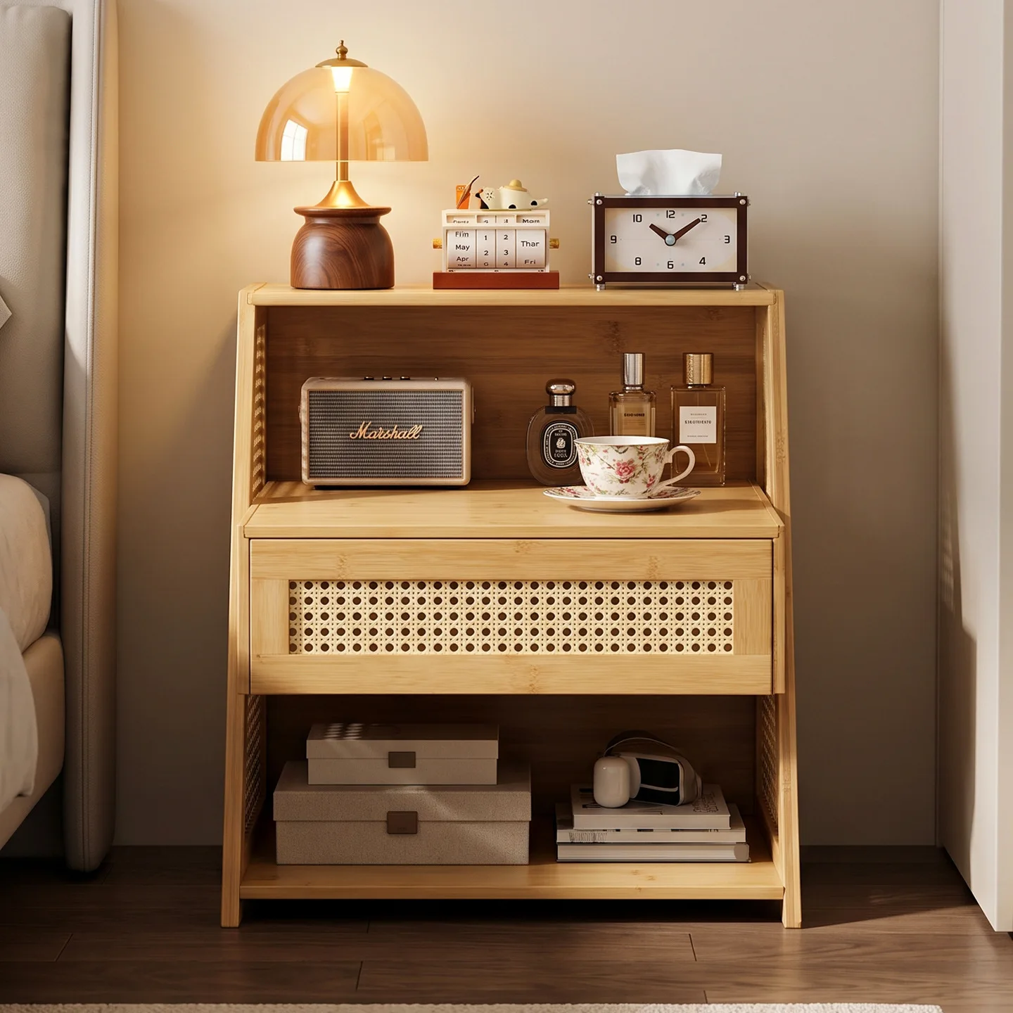 Medieval solid wood bedside table, retro home bedroom, bedside storage cabinet, living room module combination locker