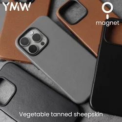 YMW Magnetic Genuine Leather Case for iPhone 16 Pro Max 15 14 Personality sheepskin Magnetic Phone Cover