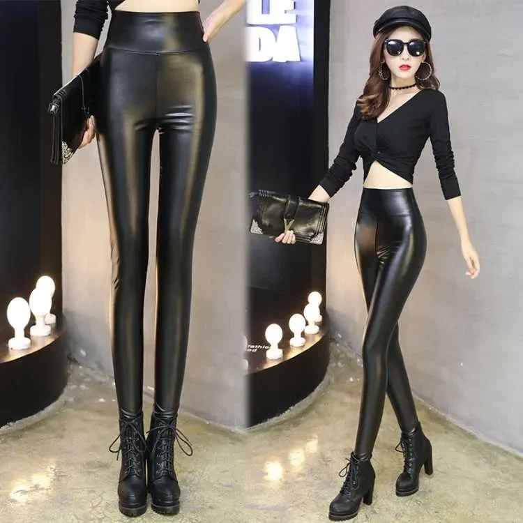 Real Sheepskin Leather High Waist Pants 2024 Motorcycle Slim Pants for Women Winter Streetwear Women Femme Pantalon  Zjt924