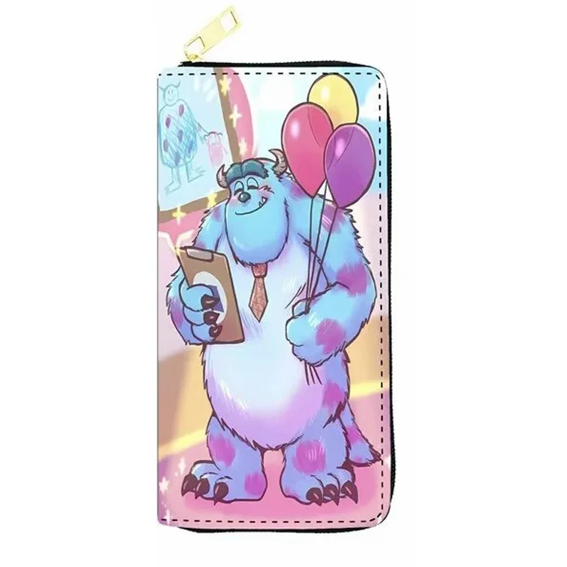 Disney Monsters University Cartoon impressão carteira para mulheres e meninas, Sullivan Michael couro Zip Around Purse, cartão de crédito longo