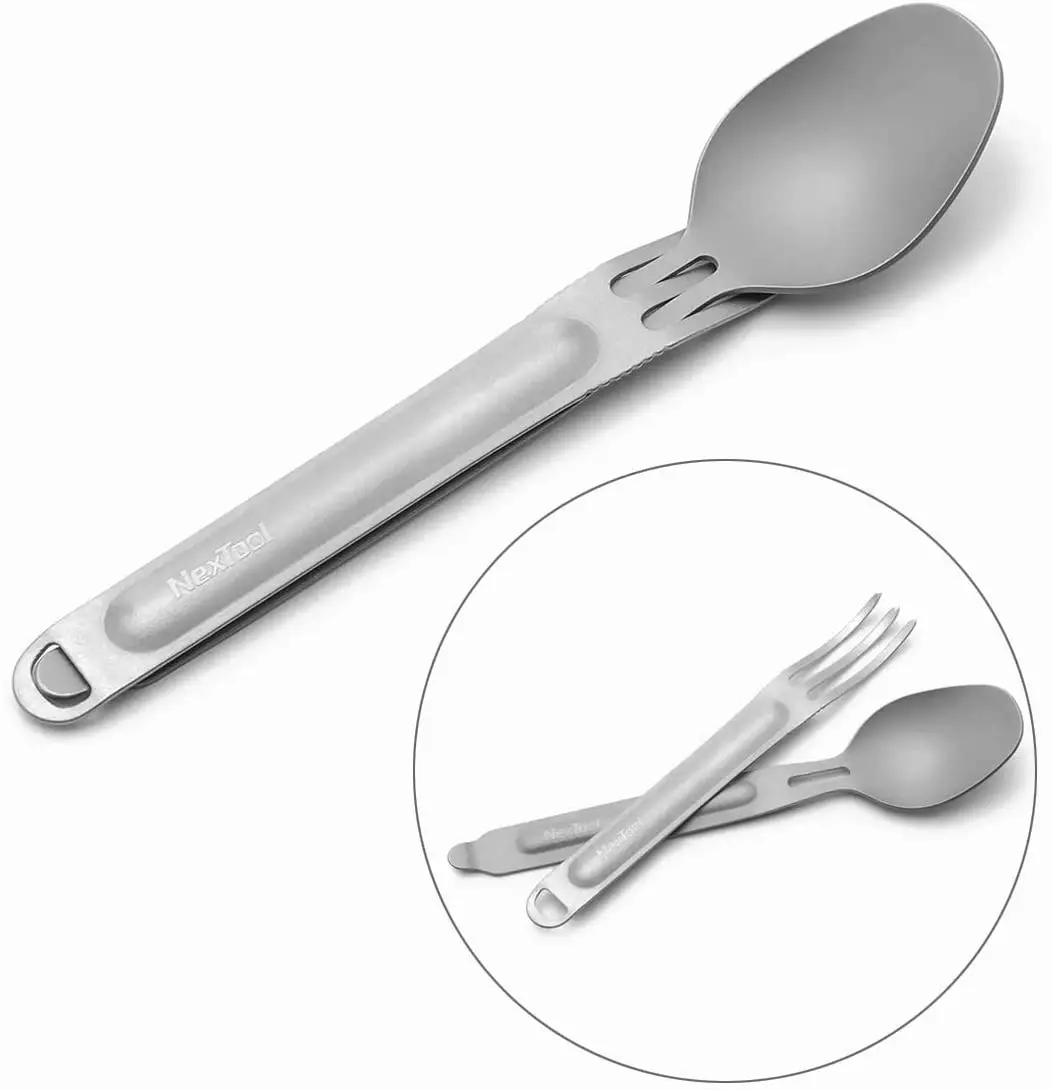 NexTool Titanium Tableware, Camping Portable Fork Spoon, Assemblable and Separable 2-Piece Set, with Storage Case