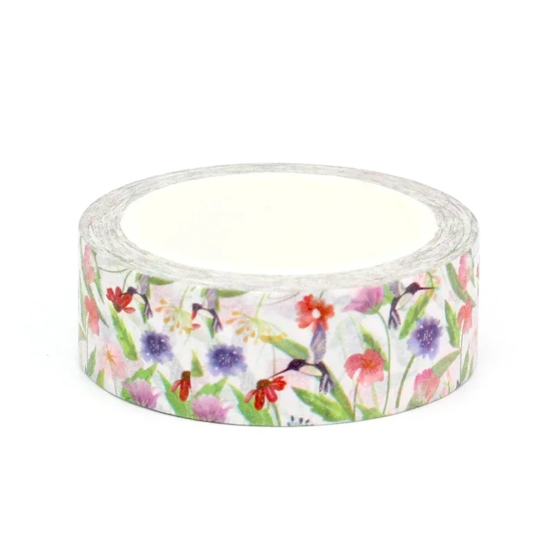 1X 10M Decor Hummingbird in Sweet Flower Forest Washi Tape for Scrapbooking Journaling Adhesive Masking Tape Kawaii Papeleria