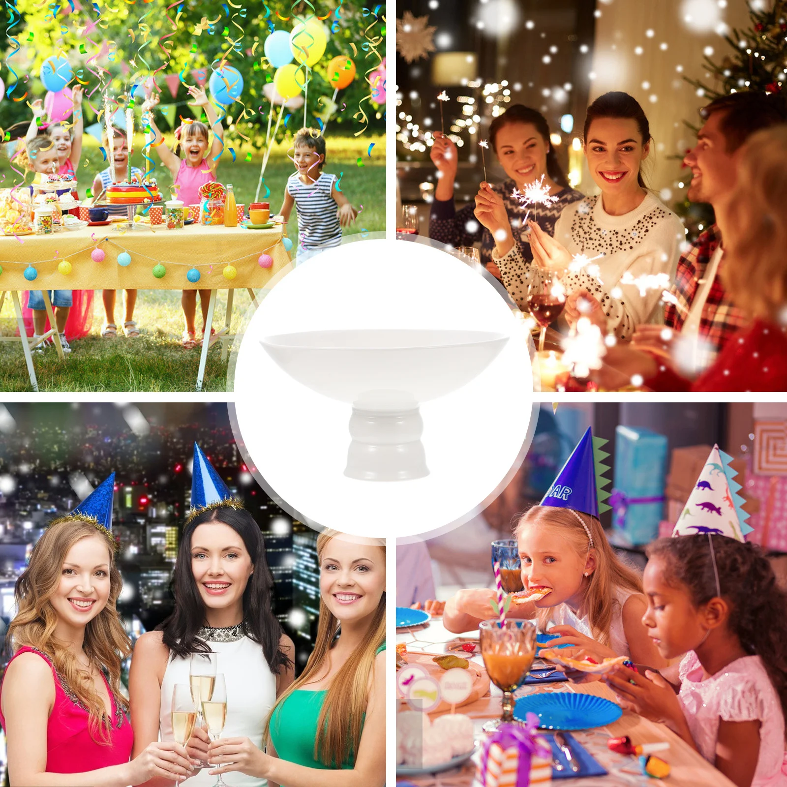 

1Pcs High Footed Ceramic Fruit Plate White Elegant Household Snack Dish Ceramic Dessert Plate Food Serving Dish