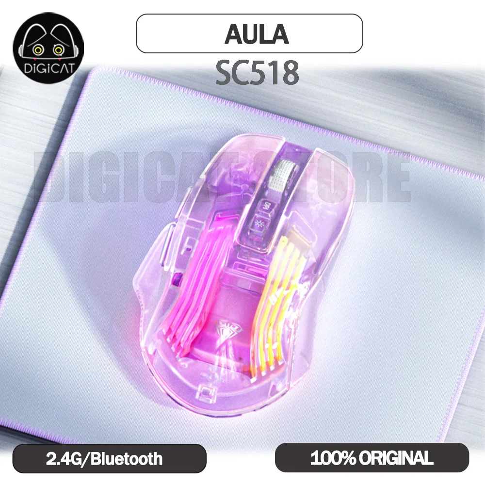 

Aula SC518 Transparent Mouse 2 Mode 2.4G Bluetooth Wireless Mouse Lightweight RGB 4800DPI Office Gaming Mice For Windows Gifts