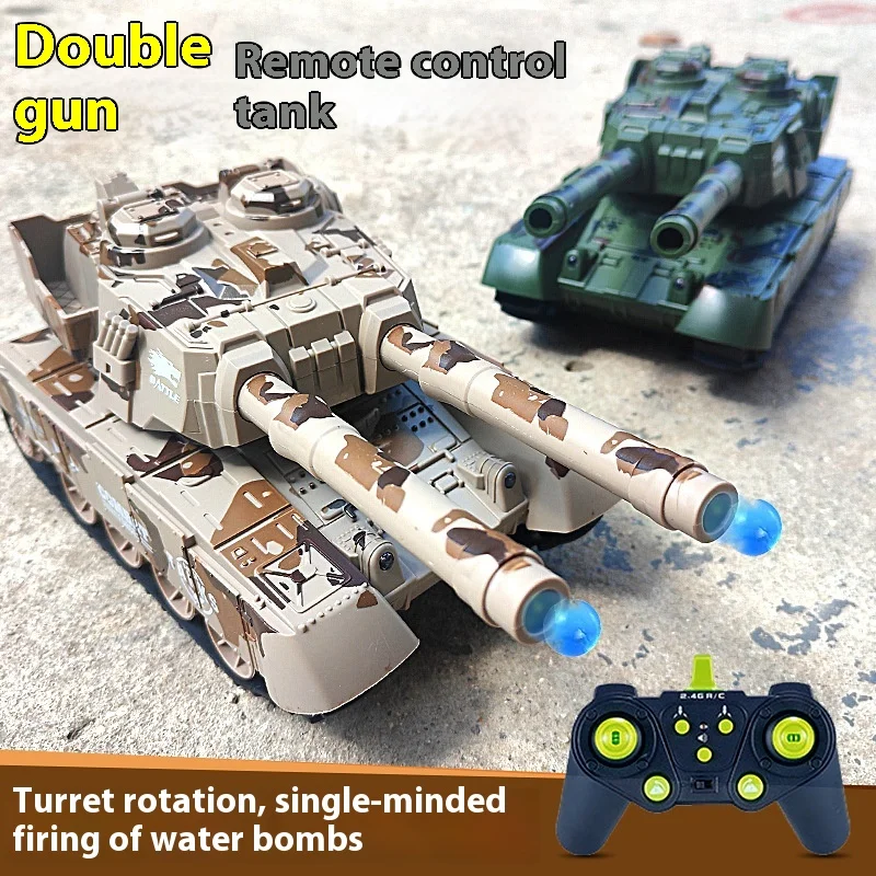 Juguete de simulación de tanque de Control remoto, vehículo de armadura de simulación, doble cañón militar, bala de agua, oruga, modelo de juguete, regalo, 2,4g