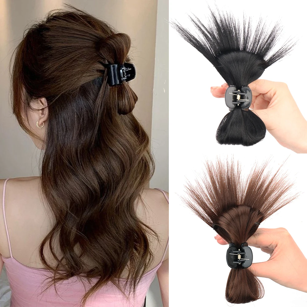 

Synthetic Half-tie Hair Claw Feather Shuttlecock Head Lazy Meatball Head Crab Clip Hair Extension High Ponytail Hair Accessories