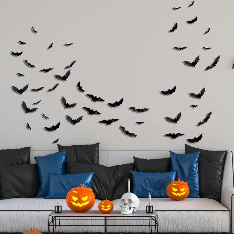 Halloween Glow Glitter Wall Stickers LED Night Lights Bat Holiday Party Garage Decoration
