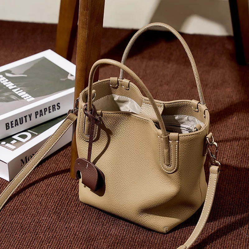 2026 موضة جديدة حقيبة دلو جلدية المتخصصة الطبقة الأولى جلد البقر الرجعية واحدة الكتف قطري تمتد المحمولة سلة خضراوات حقيبة #3