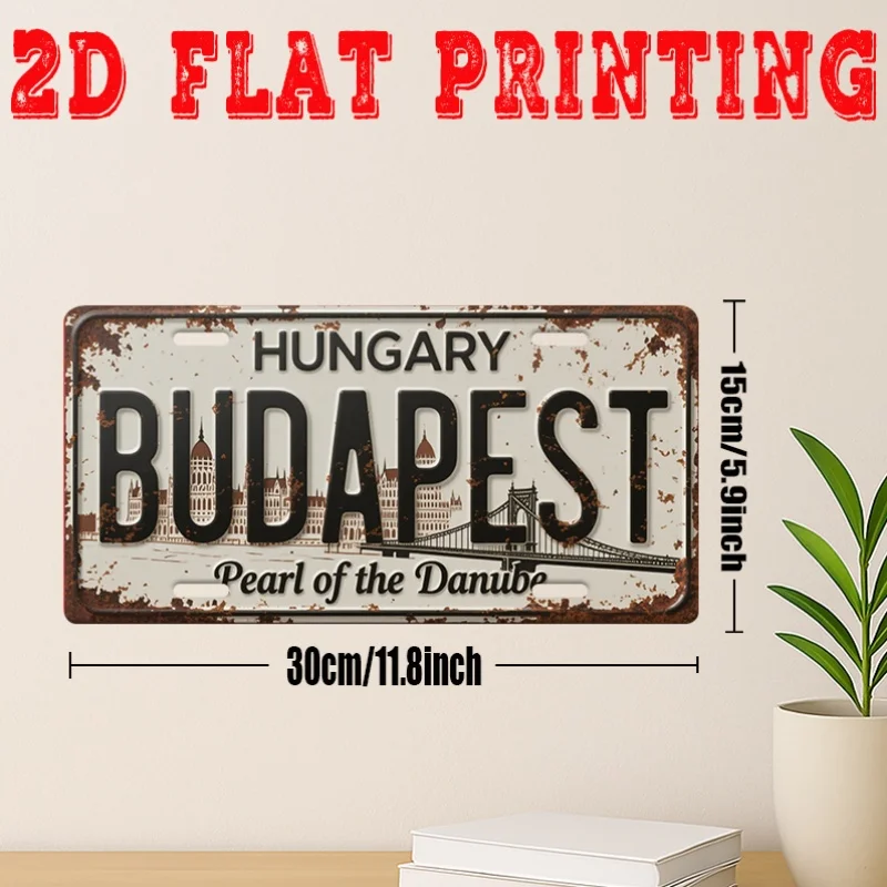 2D Flat, 1pc Budapest Hungary Metal Wall Art Sign - Vintage Retro Suitable for Budapest Cityscape & Danube Pearl Design