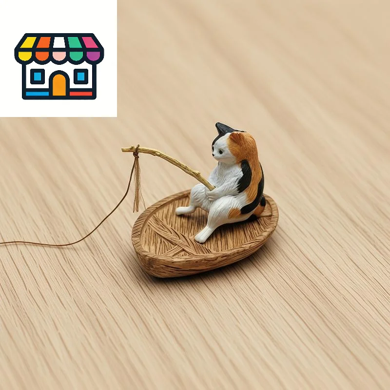 Decorative 1Pcs Cat Fishing Boat Resin Ornament for Creative Aquarium and Fish Tank Scene