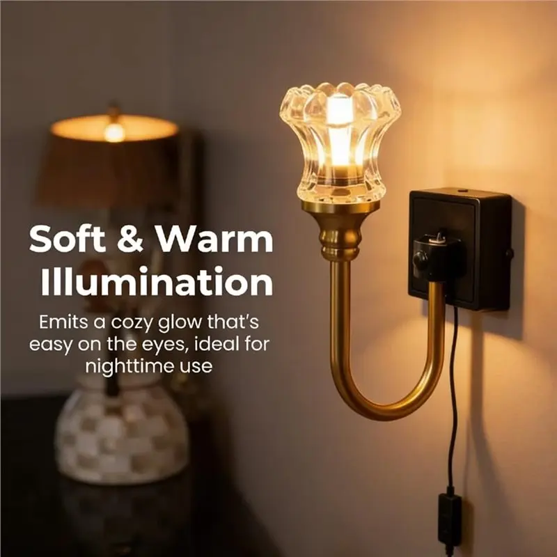 RMWIN-Vintage Decorative Night Lights, Flower Candle LED Plug In Wall, Soft Warm Light For Bedroom