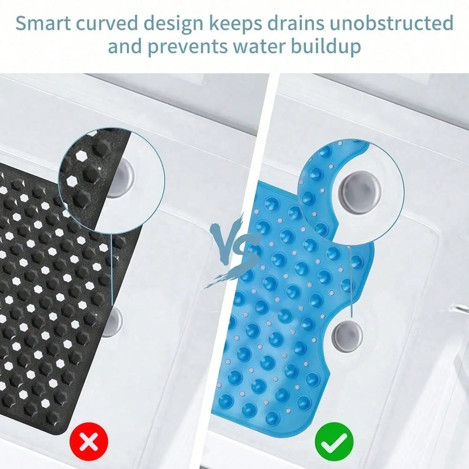 Large 40x16 Inch Shower Tub Mat,Non Slip PVC Bath Mat with 200 Suction Cups and 176 Drain Holes,Soft Pebble Surface,Quick Draining Machine Washable Bathtub Floor Pad for Kids,Adults,Seniors,Home,Rental,Bathroom Accessories,Shower Room,Daily Use Mat