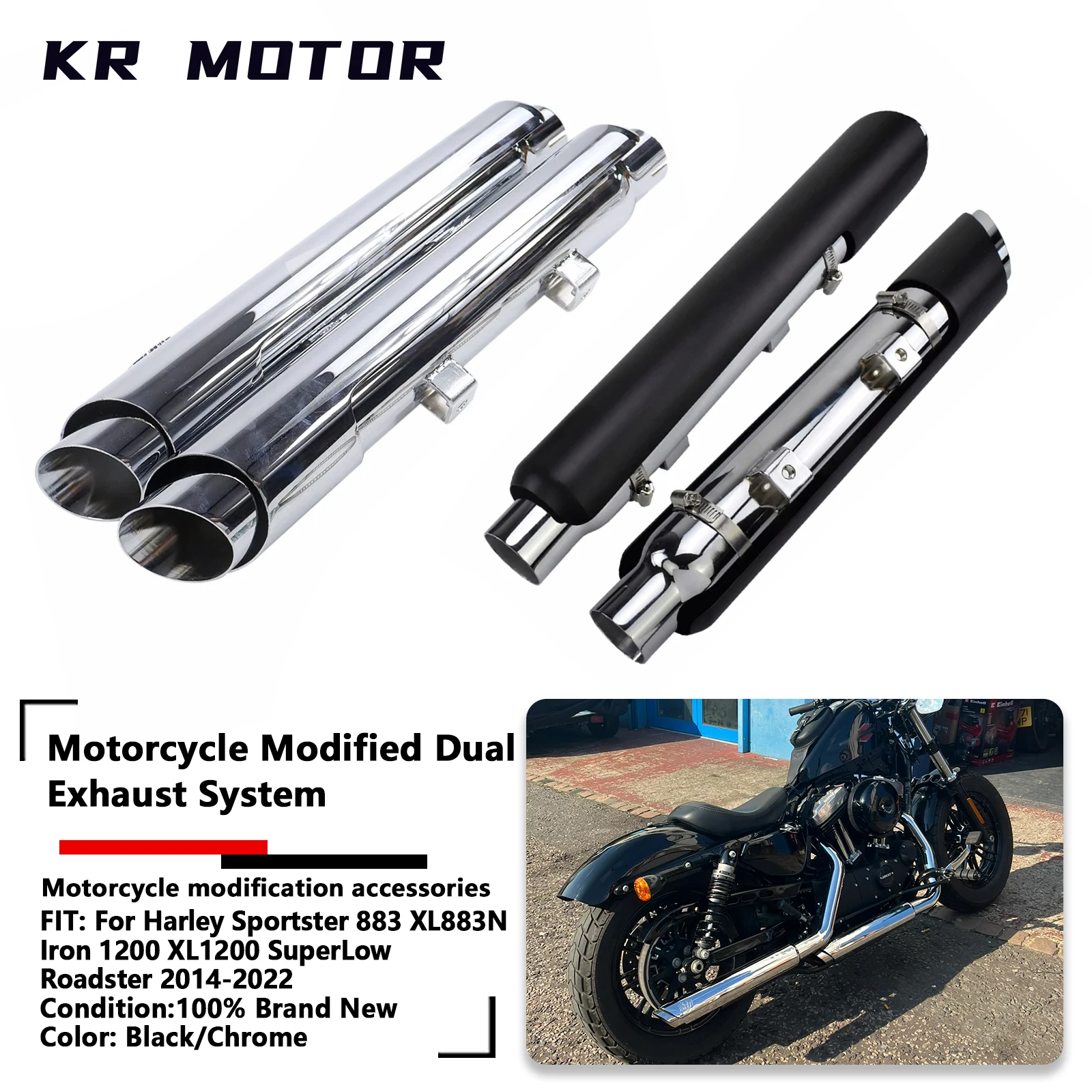 Fits For Harley Sportster 883 XL883N Iron 1200 X1200 SuperLow Roadster 2014-2022 Motorcycle Slip-On Exhaust System Slip Mufflers