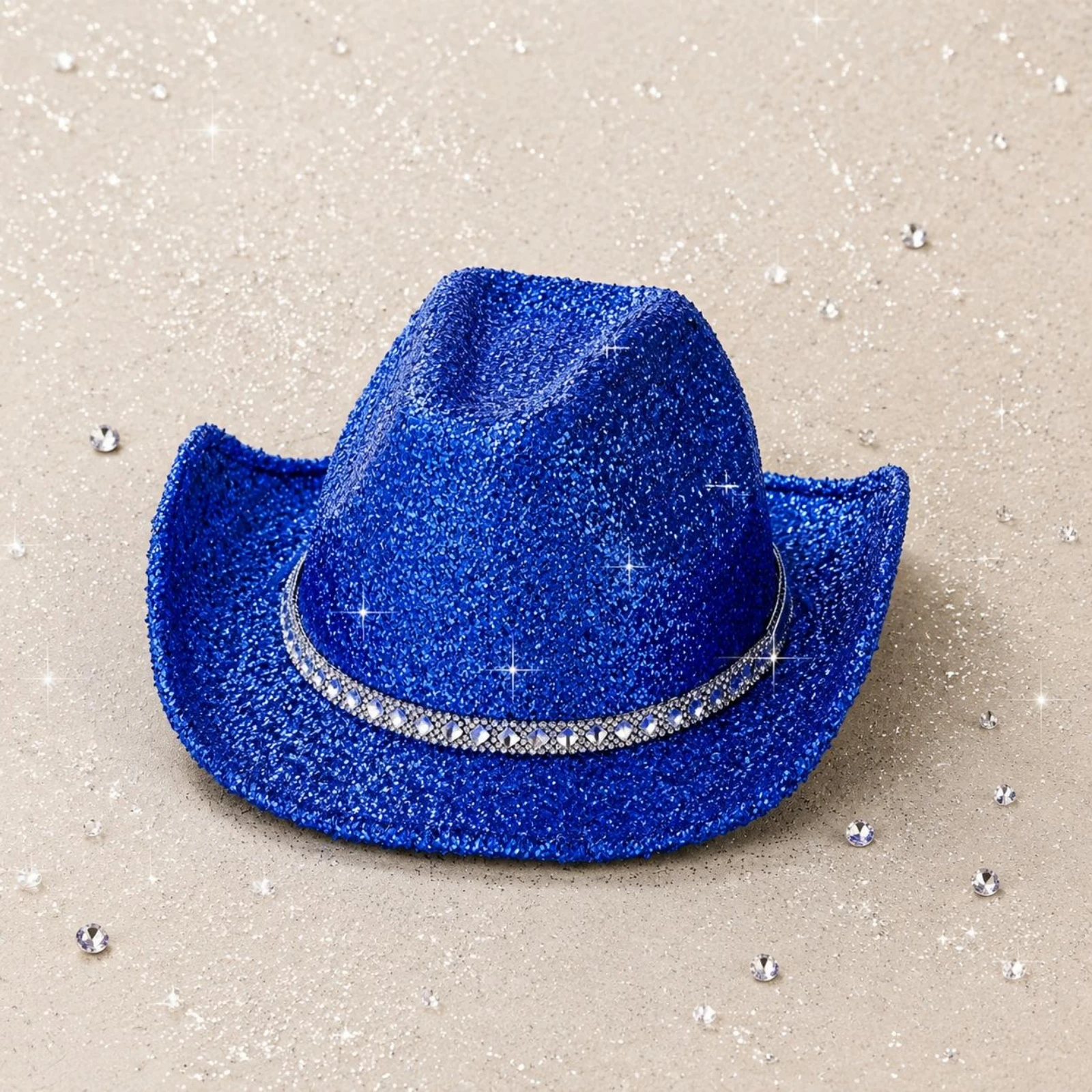 

Glittering Blue Cowboy Hat Glittery Jean Fabric Cowboy Hat Headwear Wide Brim Accessory Glitter