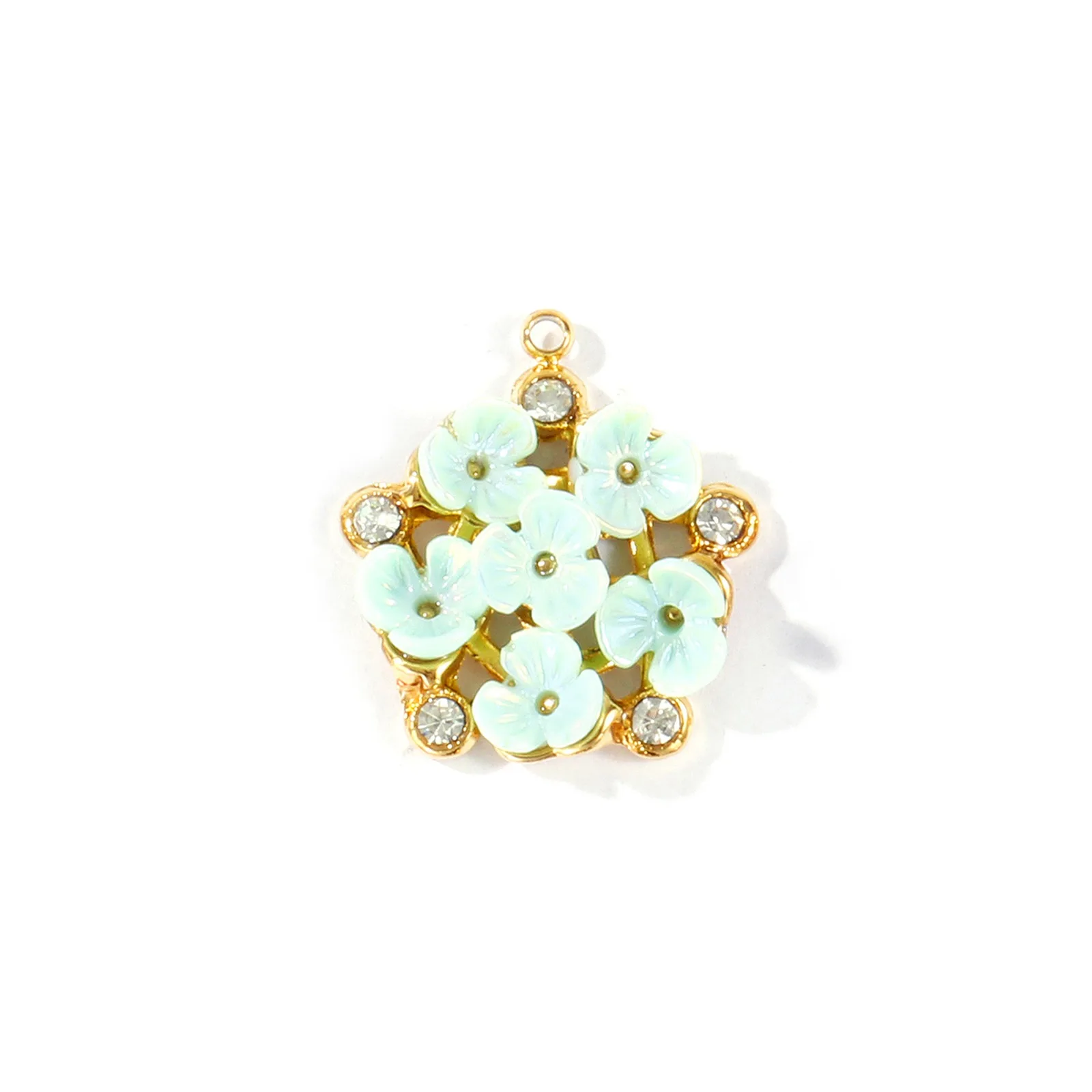 2 Stück Acryl-Blumen-Anhänger mit klaren Strasssteinen, 304 Edelstahl, 18K vergoldet, DIY-Halsketten-Schmuckzubehör, 21 x 19 mm – Detail 2