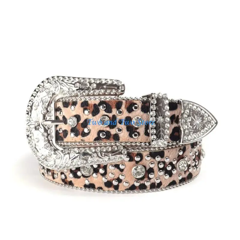 HX6F Reliability Adjust Pin Buckle Waist Belt Leopard Print PU Belt for Disco Party