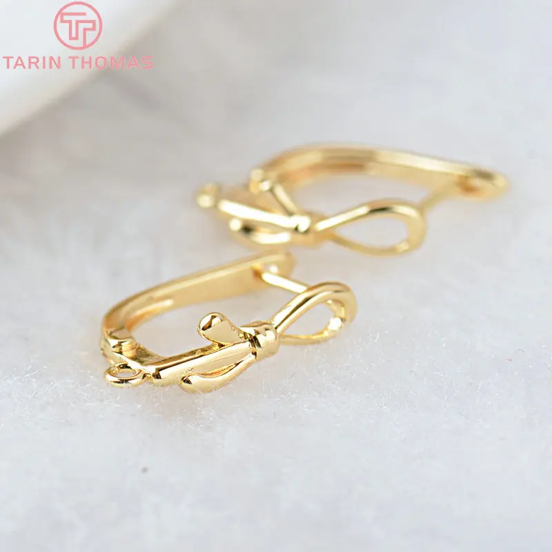 (2051)6PCS 12.5x18MM 24K Gold Color Brass Rectangle with Bow Earrings Hoop Earring Clip High Quality DIY Jewelry Making Findings