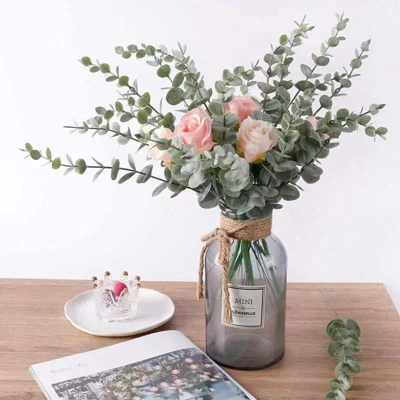 Hojas de eucalipto artificiales, ramas de planta verde para decoración de mesa de fiesta de boda, plantas falsas, decoración navideña, 2024