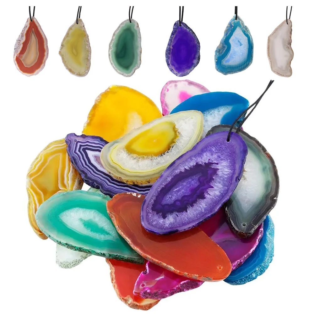 Drilled Agate Geode Slices Polished Irregular Crystal Stone Slab Assorted Stone Pendant For DIY Jewelry Making Crafts Home Decor